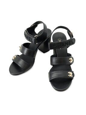 Chanel Sandals CC Logo Turnlock c Shoes Black 38